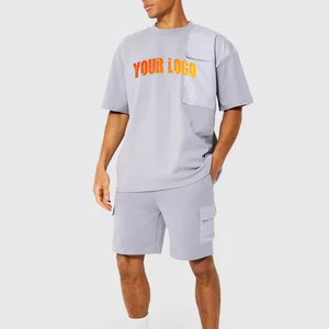 Ensemble 2 pièces pour homme en coton 100 % écologique, coupe classique, avec logo imprimé 3D en relief, respirant et à séchage rapide – Vente en gros pour l'été - Product Image 3