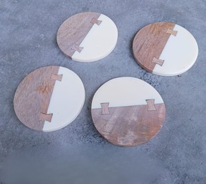 Wholesale Luxury Round Wooden <b>Drink</b> <b>Coasters</b> with Ceramic Tile Inlay Metal Holder Heat Resistant <b>Drink</b> <b>Coaster</b> Set Wood <b>Coaster</b> - Product Image 5
