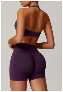 Soutien-gorge de sport sans couture marron pour femme, col halter, sans armatures, uni, style sportif, idéal pour le yoga - Product Image 4