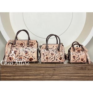 Nuevo Bolso de Viaje de Cuero Genuino de Lujo, Diseño Floral Hecho a Mano, Bolso Grande de Moda, Bolso de Viaje de Cuero para Mujer - Product Image 1