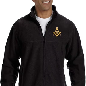 Veste polaire pour homme avec broderie carré et boussole maçonniques, fermeture éclair intégrale, lavage à la main uniquement - Product Image 1
