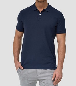Men's Navy <b>Blue</b> Short Sleeve <b>Polo</b> <b>Shirt</b> Cotton Pique Knitted Casual Solid Color Breathable Regular Fit - Product Image 1