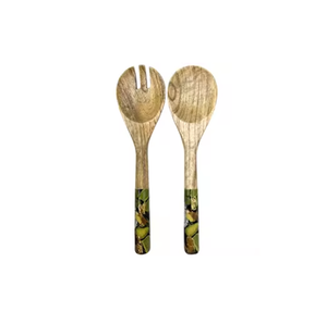 Ensemble cuillère et fourchette en bois au design traditionnel avec manche imprimé floral, finition mate, couverts réutilisables - Product Image 5