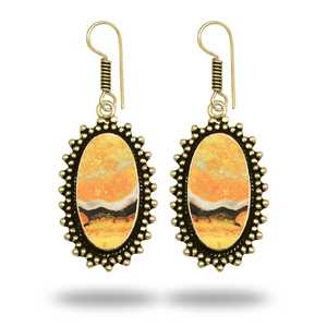 Boucles d'oreilles pendantes en jaspe abeille, meilleur design pour femmes, partie de la collection de bijoux fins, boucles d'oreilles ethniques pour mariages - Product Image 6