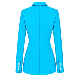 Custom Turquoise Blue <b>Women</b> Double Breasted Blazer Tailored Slim Fit Long Sleeve Formal Business Office Suit <b>Jacket</b> with Chest - Product Image 2