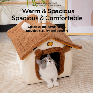 Cama Cueva para Gatos y Perros, Cálida para Invierno, Portátil, para Interiores, con Asa, Cojín Extraíble y Lavable, Nido Suave de Felpa para Cachorros - Product Image 2