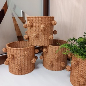 Maceta de Ratán con Asas Circulares, Estilo Bohemio, Contenedor para Plantas de Interior, Diseño Rústico, Hecha a Mano para Decoración del Hogar, de la India - Product Image 4