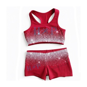 Ensemble d'entraînement de cheerleading pour filles avec strass, soutien-gorge et short de danse - Product Image 1