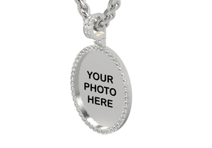 Luxury 925 Sterling Silver Oval Photo Pendant Sparkling CZ Border Custom Picture Necklace Jewelry <b>Gift</b> - Product Image 1