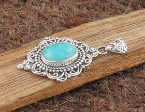 Wholesale Vintage Natural Turquoise Pendant 925 Sterling Silver Platinum Plated Oval <b>Charm</b> Jewelry Bulk Price Factory Direct - Product Image 3