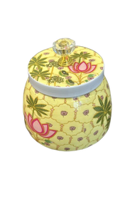 White Metal <b>Kitchen</b> Canister Jar with Colorful Lotus Flower Print Decorative Storage Container with Lid Gold Knob Vintage Floral - Product Image 4