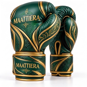 Guantes de Boxeo Personalizados Verde Oscuro y Dorado, Paneles Texturizados, Soporte Acolchado para Muñeca, Diseño Transpirable, Proveedor Mayorista OEM - Product Image 2