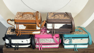 Sac de maquillage en cuir véritable de haute qualité, fait main par un designer, forme carrée, boîte à bijoux pour femmes, style western, organiseur de voyage - Product Image 3
