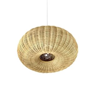 Abat-jour rond en rotin naturel artisanal, style chinois et français, pour la décoration de maisons ou d'hôtels côtiers ou d'hôtels de charme. - Product Image 5