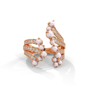 Pink Pearl Fine <b>Cuff</b> <b>Earrings</b> Rose Gold Color Wraparound Statement <b>Earrings</b> Diamond Look Jewelry Gift - Product Image 1