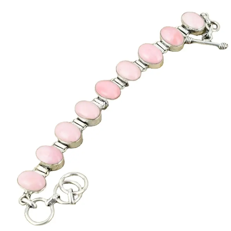 Розовый браслет из опалового камня 925 стерлингового серебра Теннисный браслет розовый опал женские ювелирные изделия ювелирные аксессуары