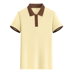 Polo Oxford à manches courtes pour homme, couleur unie, style décontracté, col marron, corps jaune, tissu tissé, coupe classique - Product Image 2