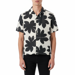 Men's Cuban Collar <b>Shirt</b> <b>Black</b> Floral <b>Short</b> <b>Sleeve</b> Breathable Custom OEM Wholesale - Product Image 3