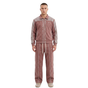 Ensemble de survêtement en velours avec strass pour homme, streetwear de luxe personnalisé, ensembles de jogging zippés, fabricant OEM ODM en gros - Product Image 1