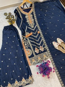 Indian Boutique Designer Traditional Embroidered Pink Chinon Suit with Heavy Dupatta <b>for</b> <b>Wedding</b> and Engagement Women's Dress - Product Image 3