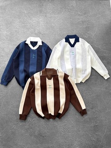Sweat-shirt polo personnalisé pour homme, de haute qualité, à rayures verticales, en molleton, col en V, col à revers, pull-over, vente en gros, OEM - Product Image 1