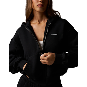 Womens Cropped Full Zip Hooded Tracksuit <b>Set</b> Wide Straight Leg Trousers Elastic Waist <b>Two</b> <b>Piece</b> <b>Lounge</b> Travel Streetwear Outfits - Product Image 3