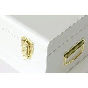 White Metal Trunk With Gold Latches Multipurpose <b>Storage</b> <b>Chest</b> Perfect For Clothes Books Keepsakes And Travel Accessory <b>Storage</b> - Product Image 2