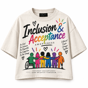 Camiseta Casual Estampada de Cuello Redondo y Manga Corta para Mujer, 100% Algodón, con Diseño 'Inclusion Acceptance Awareness' de Global Stitch - Product Image 1