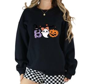 <b>Halloween</b> <b>Women</b> Casual Crew Neck Long Sleeve Sweatshirt Pullover Custom Heat Transfer Print Front Autumn Winter Party Wear OEM - Product Image 4