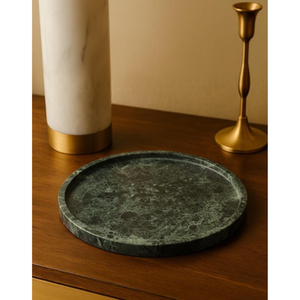 Handmade Polished Black and Green Rajasthani <b>Marble</b> Stone with Handmade Round Shape Wedding Gift <b>Tray</b> Table Decor Items Supplies - Product Image 3