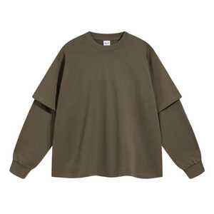 Camiseta de manga larga de doble capa personalizada para hombre, estilo falso de dos piezas, oversize, lisa, estilo urbano - Product Image 6