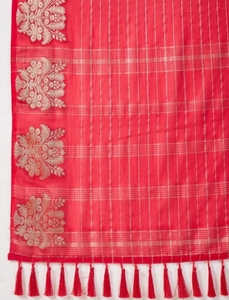 KV Women's Woven Banarasi Georgette <b>Saree</b> (<b>Red</b>) - Product Image 6
