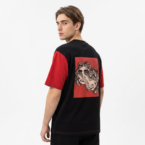 Men's Black Red Contrast Sleeve T-Shirt With 99 Print And Artistic Back Design Casual O-Neck Short Sleeve Jersey Cotton Tee - Product Image 5