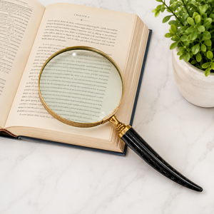 Vintage Antique Metal Magnifying Glass with Natural Horn Handle Classic Reading Lou Desktop Office Decor Library Accessory - Product Image 5