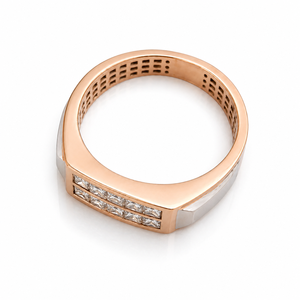 <b>Mens</b> 14KT Rose Gold Dual Row Princess Cut Cubic Zirconia <b>Ring</b> Two Tone Polished Statement Band Wedding Party Gift Jewelry - Product Image 4