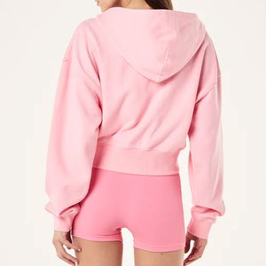Factory Wholesale New Fashion Women's <b>Cropped</b> <b>Zip</b>-<b>Up</b> <b>Hoodie</b> Casual Sporty & Versatile Solid Color Sweatshirt - Product Image 6