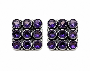 Trusted Supplier Oxidized <b>Silver</b> Amethyst Square Channel Set <b>Stud</b> <b>Earrings</b> for Women | Wedding Ethnic Jewelry Bulk Supplier - Product Image 1