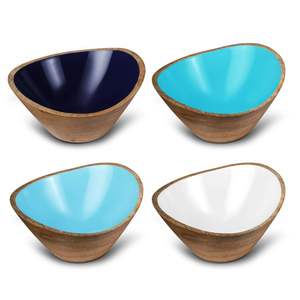 Tazón de Cereales Ecológico de Madera Natural con Incrustaciones de Esmalte, Tazón de Ensalada de Madera Hecho a Mano con Forma Irregular de Lujo, Juego de Utensilios de Cocina de Grado Alimenticio - Product Image 1