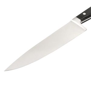 Couteaux de cuisine à lame pointue argentée avec poignée incurvée noire à trois broches et protège-doigts poli pour les préparations culinaires quotidiennes - Product Image 4