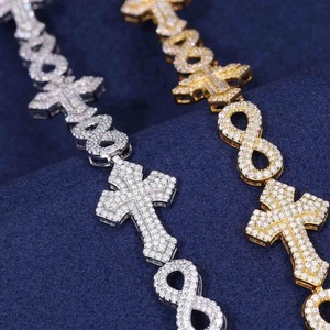 Joyería Fina de Lujo, Brazalete de Plata 925 con Incrustaciones de Moissanita para Mujer, Diseño de Cruz Infinita y Cadena Cubana, con Servicio Personalizado Disponible - Product Image 2