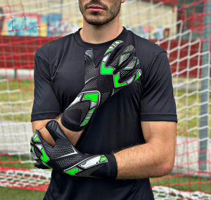 Guantes de Portero de Fútbol Personalizados con Logotipo en Negro y Azul, Guantes Profesionales de Cuero con Logotipo Personalizado y Protección Ajustable para los Dedos - Product Image 4