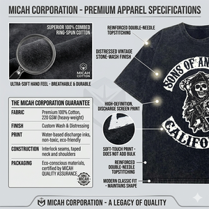 Camiseta Gráfica Vintage para Hombre Sons of Anarchy, Lavado Ácido, Algodón Negro, Estilo Biker, Reaper California Samcro, Micah Corporation - Product Image 4