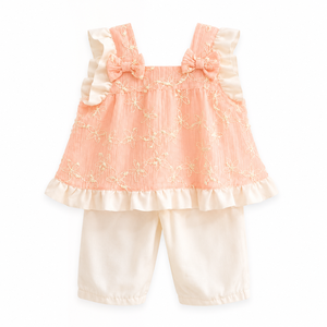 Baby Girls Floral Embroidered Sleeveless <b>Top</b> & Pants Set | 2-Piece Summer Outfit - Product Image 1