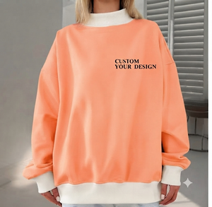 Sweat-shirt oversize en coton mélangé pour femme, col montant, manches longues, coupe décontractée, pull décontracté, streetwear d'hiver, à porter au quotidien - Product Image 1
