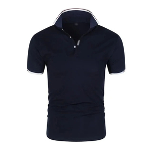 Polo en tricot à manches courtes pour homme, couleur unie, respirant, style décontracté, gris avec bordure bleue - Product Image 2