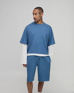 <b>Knitted</b> Polyester/Cotton Breathable Casual Men's Summer Crew Neck 2-Piece OEM T-Shirt Shorts <b>Set</b> - Product Image 1