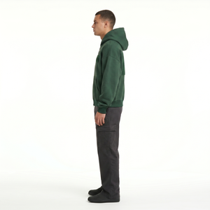 Sudadera con capucha de forro polar cepillado de 280 GSM para hombre, con cremallera completa, corte holgado y minimalista, estilo urbano Gen Z, personalizada OEM, 350 GSM - Product Image 3
