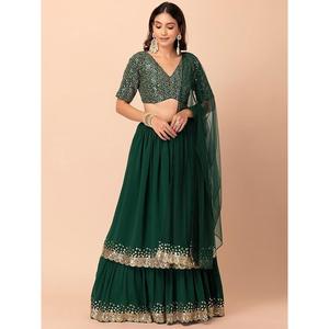 Fabuleux vert foncé paillettes Georgette robe de soirée Lehenga Choli pour tenue de soirée - Product Image 6