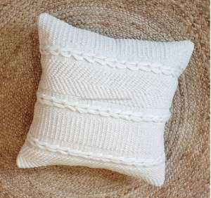 20 x 20 Inches Ivory Cotton & Wool Cushion Cover – Textured <b>Decorative</b> Square Throw <b>Pillow</b> for Bohemian & Farmhouse Home - Product Image 2