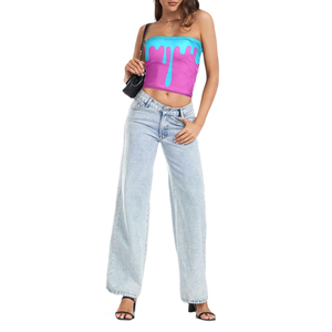 Top tube rose et bleu à sublimation, style tendance, sans bretelles, court, pour femme, prix abordable avec personnalisation OEM - Product Image 6